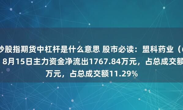 炒股指期货中杠杆是什么意思 股市必读：盟科药业（688373）8月15日主力资金净流出1767.84万元，占总成交额11.29%