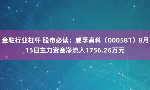 金融行业杠杆 股市必读：威孚高科（000581）8月15日主力资金净流入1756.26万元