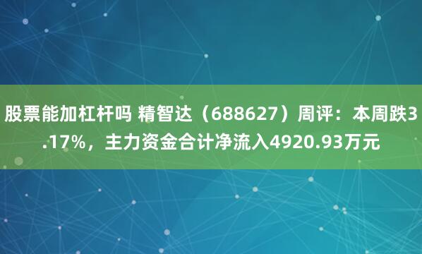 股票能加杠杆吗 精智达（688627）周评：本周跌3.17%，主力资金合计净流入4920.93万元